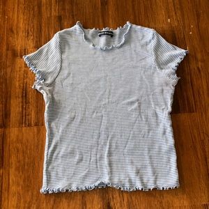 Brandy Melville Lettuce Trim Blue White Crop Top Baby T-Shirt Like New O/S Small